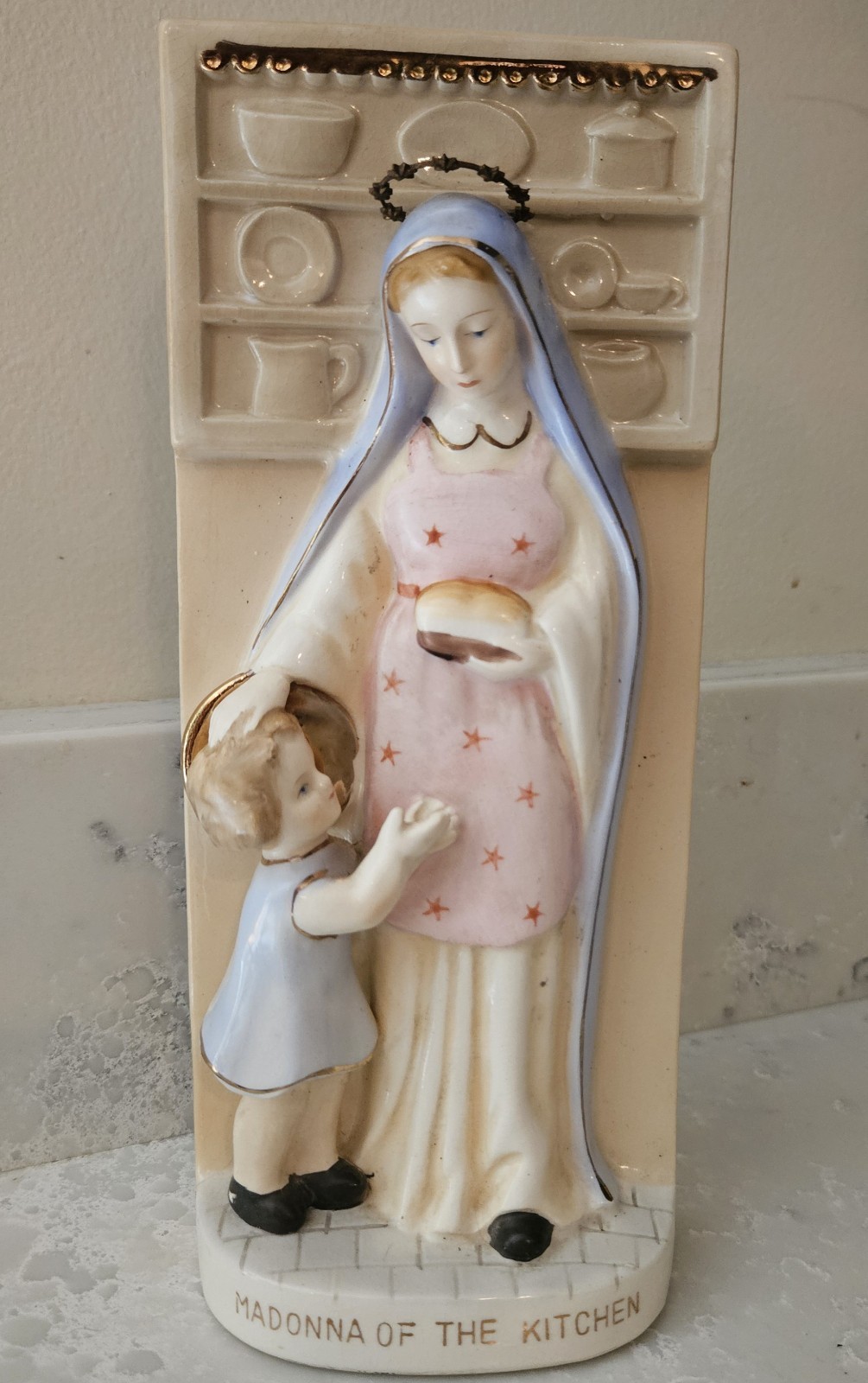 VINTAGE Madonna Of The Kitchen Ceramic Glazed Plaque, Church Plaque Chalice Co