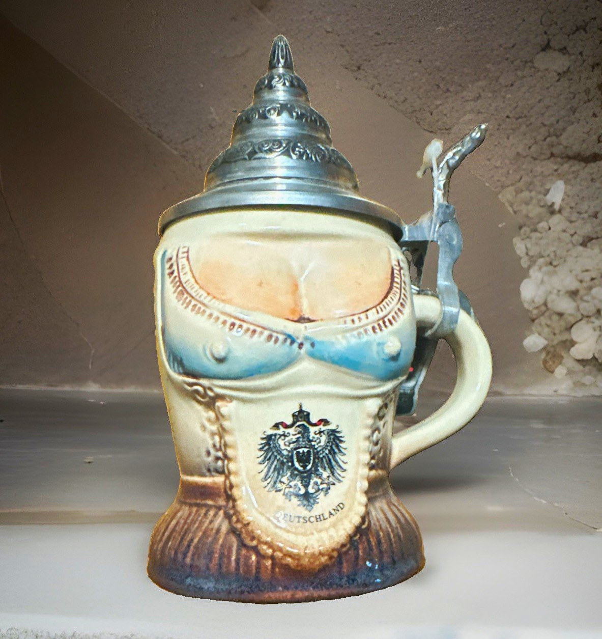 King German Lidded Beer Stein Mug w/ Hinged Metal Lid Breweriana, Germany