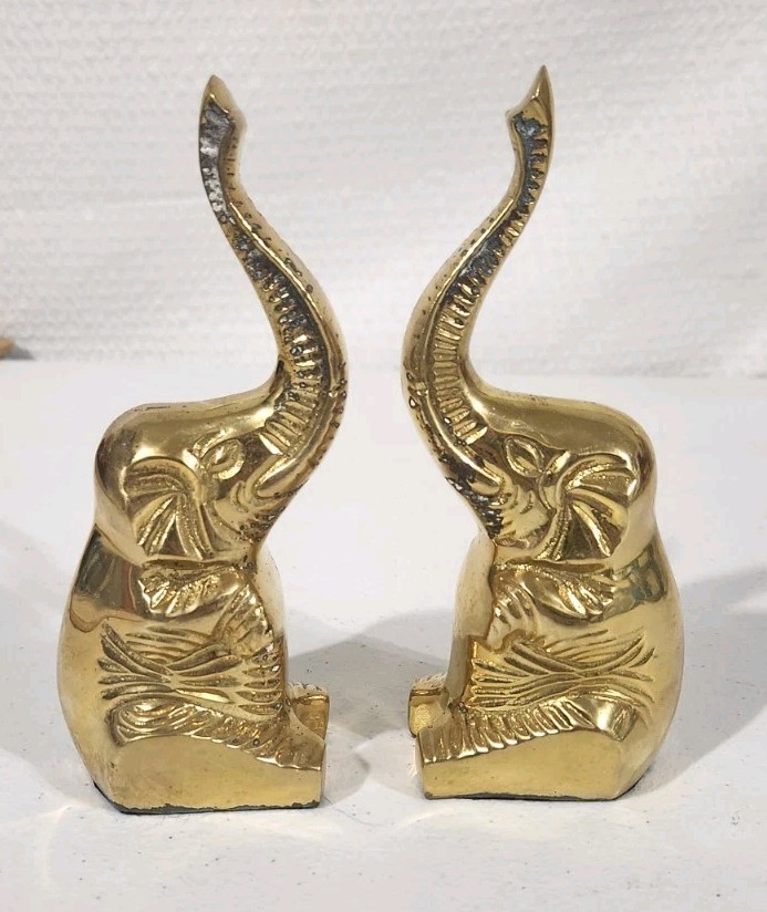 2 BRASS SITTING ELEPHANT\'S Trunk Up