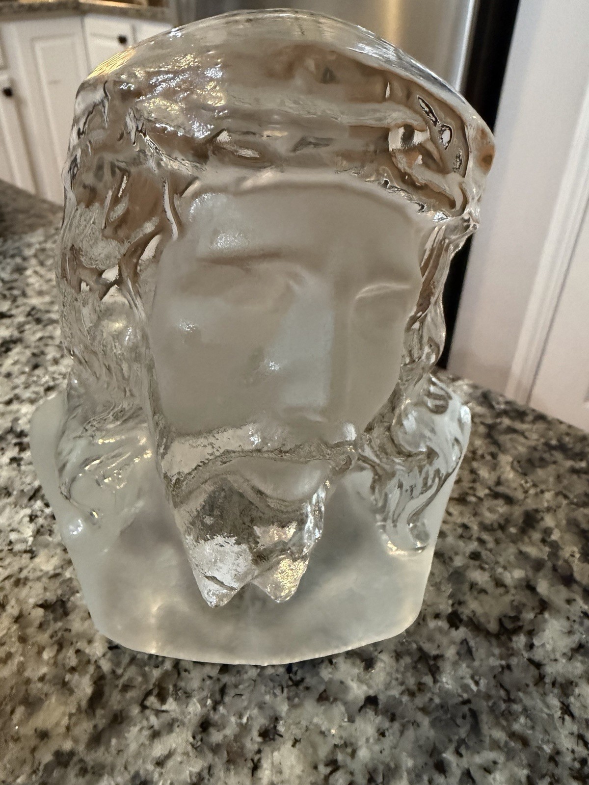 Vintage Viking  Clear Glass Jesus Christ Book End Paperweight 6 by 5 inches
