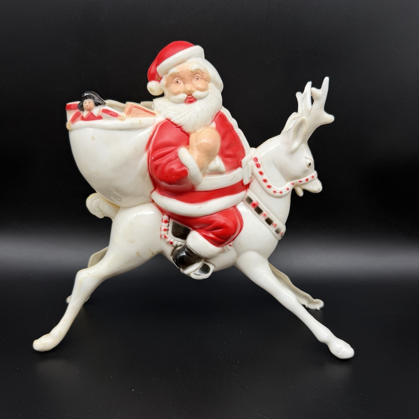 VTG 1950s Rosbro Plastic Lighted Santa Riding Reindeer Hi-Ho Xmas Blow Mold READ VTG 1950s Rosbro Plastic Lighted Santa Riding Reindeer Hi-Ho Xmas Blow Mold READ