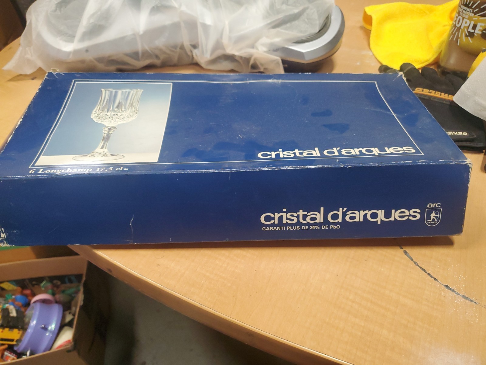 Vintage, with original box, Cristal d\'Arques Longchamp Crystal Stemmed Glasses