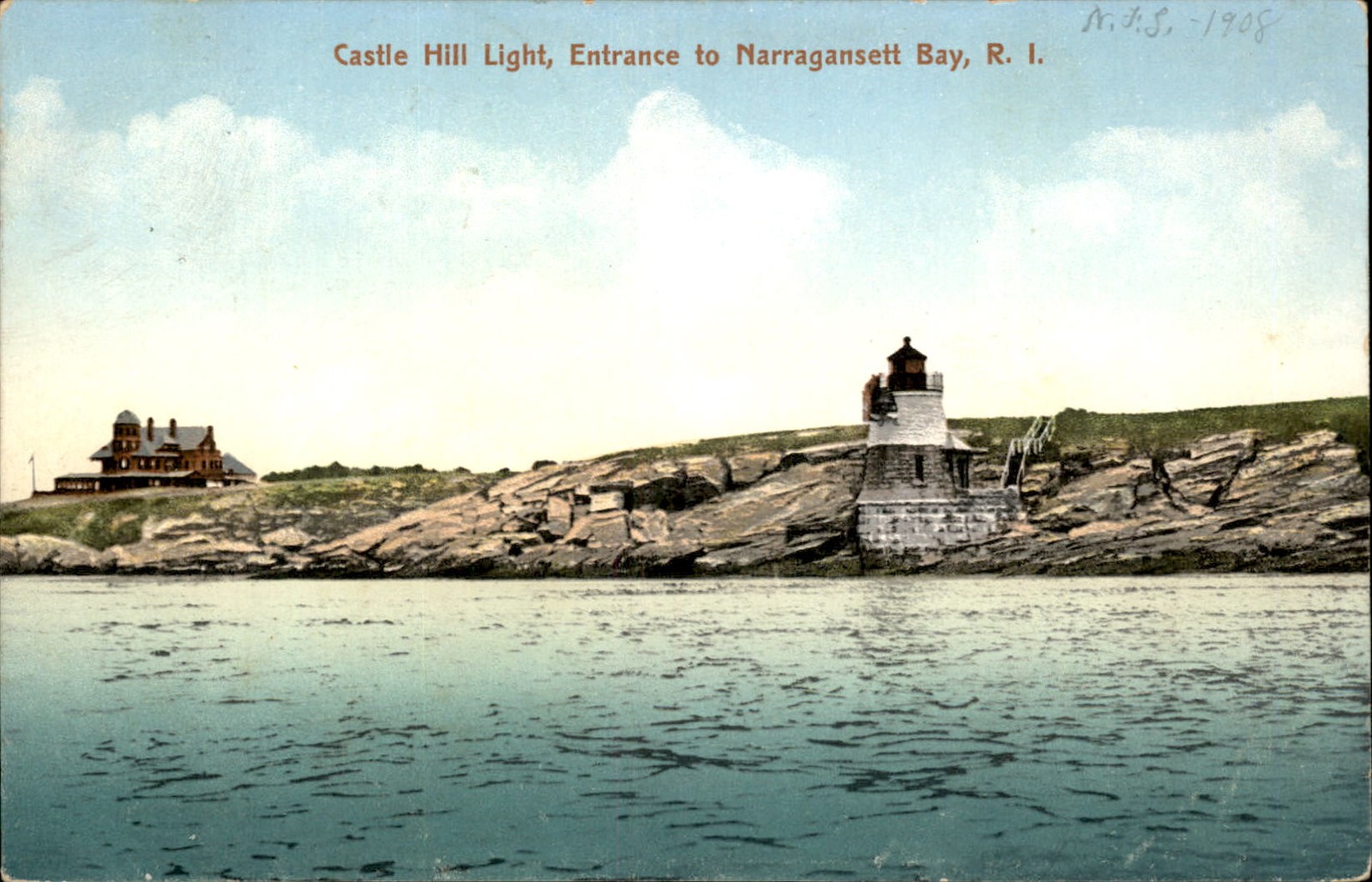 Narragansett Bay RI Castle Hill Light c1900s Vintage Postcard Narragansett Bay RI Castle Hill Light c1900s Vintage Postcard
