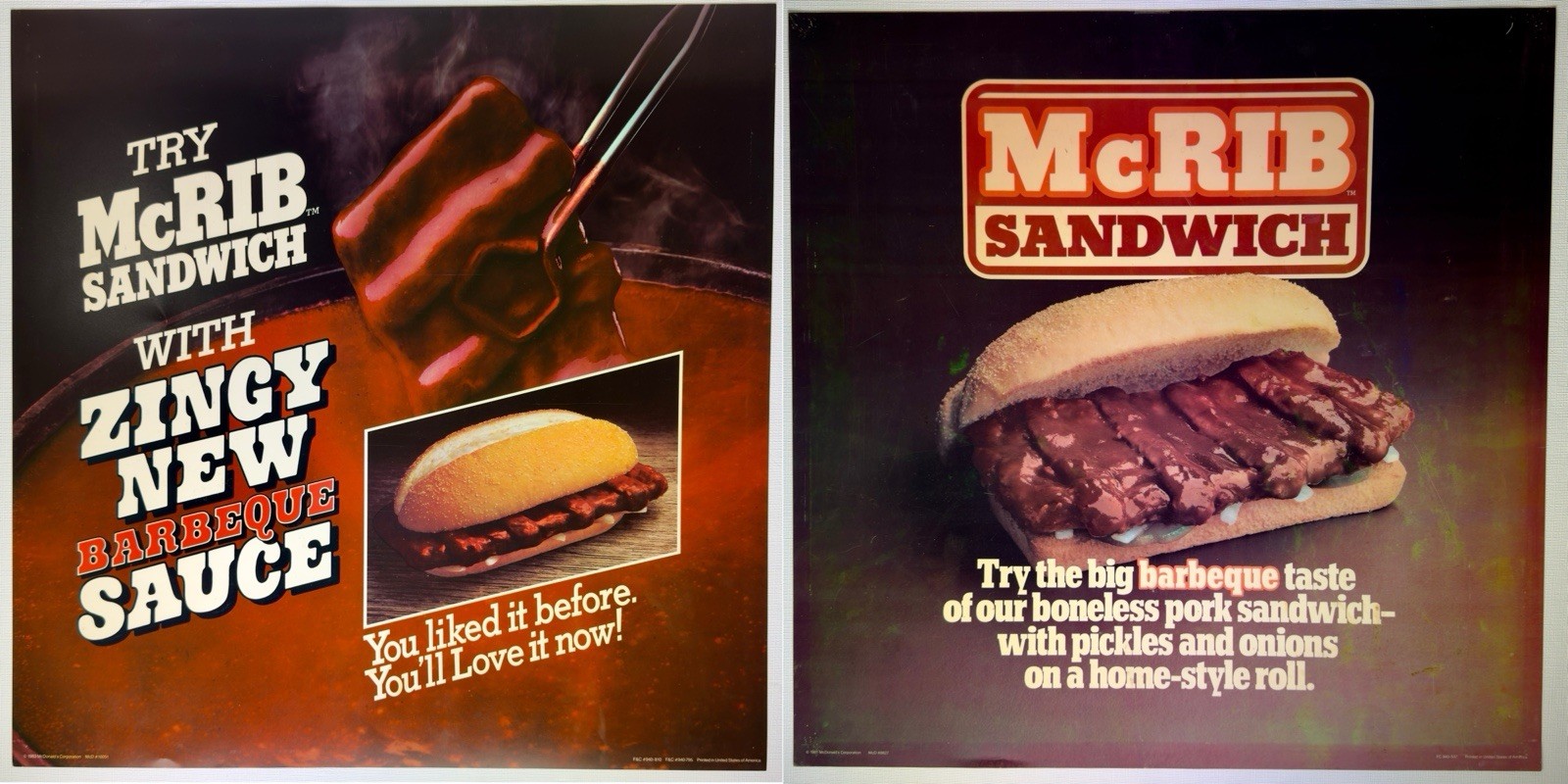 Vintage 1981 & 1983 McDonald’s McRib Menu Board Sign Translite Lot Original NOS