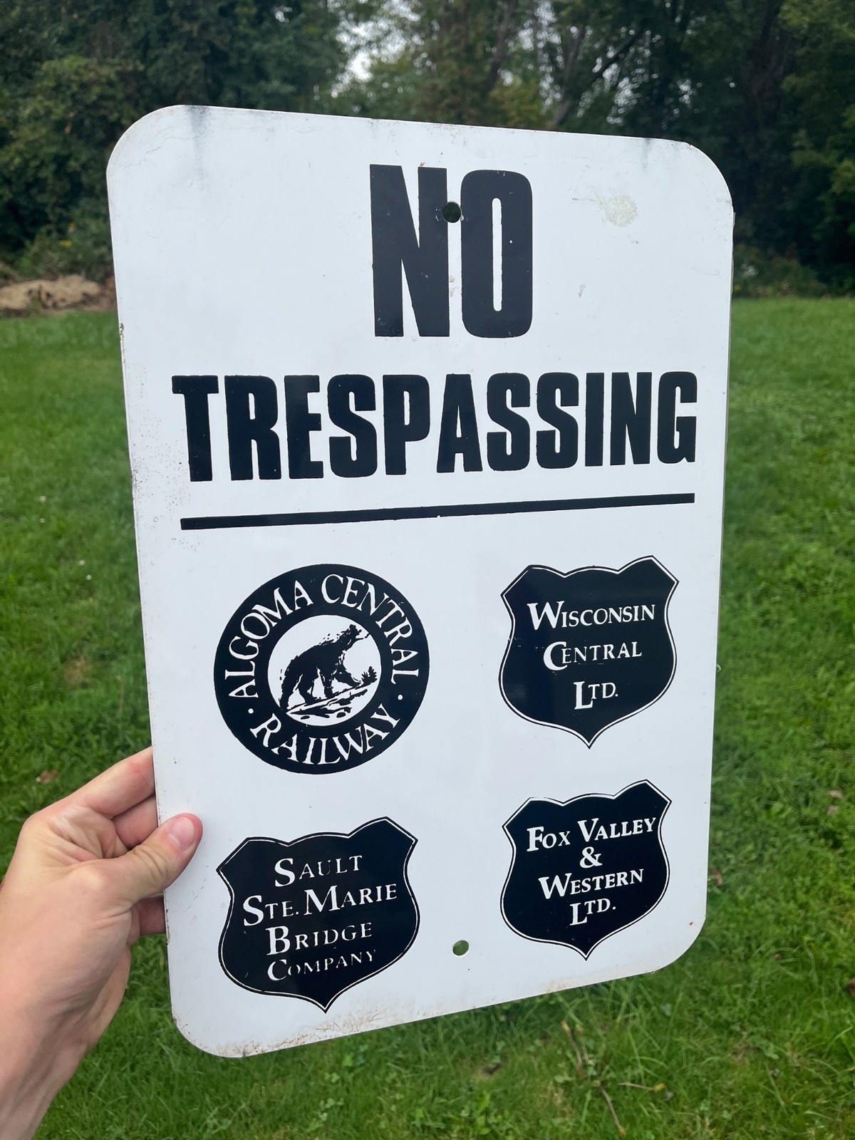 No Trespassing Algoma Wisconsin Central Sault Ste Marie Fox Valley Railroad Sign No Trespassing Algoma Wisconsin Central Sault Ste Marie Fox Valley Railroad Sign
