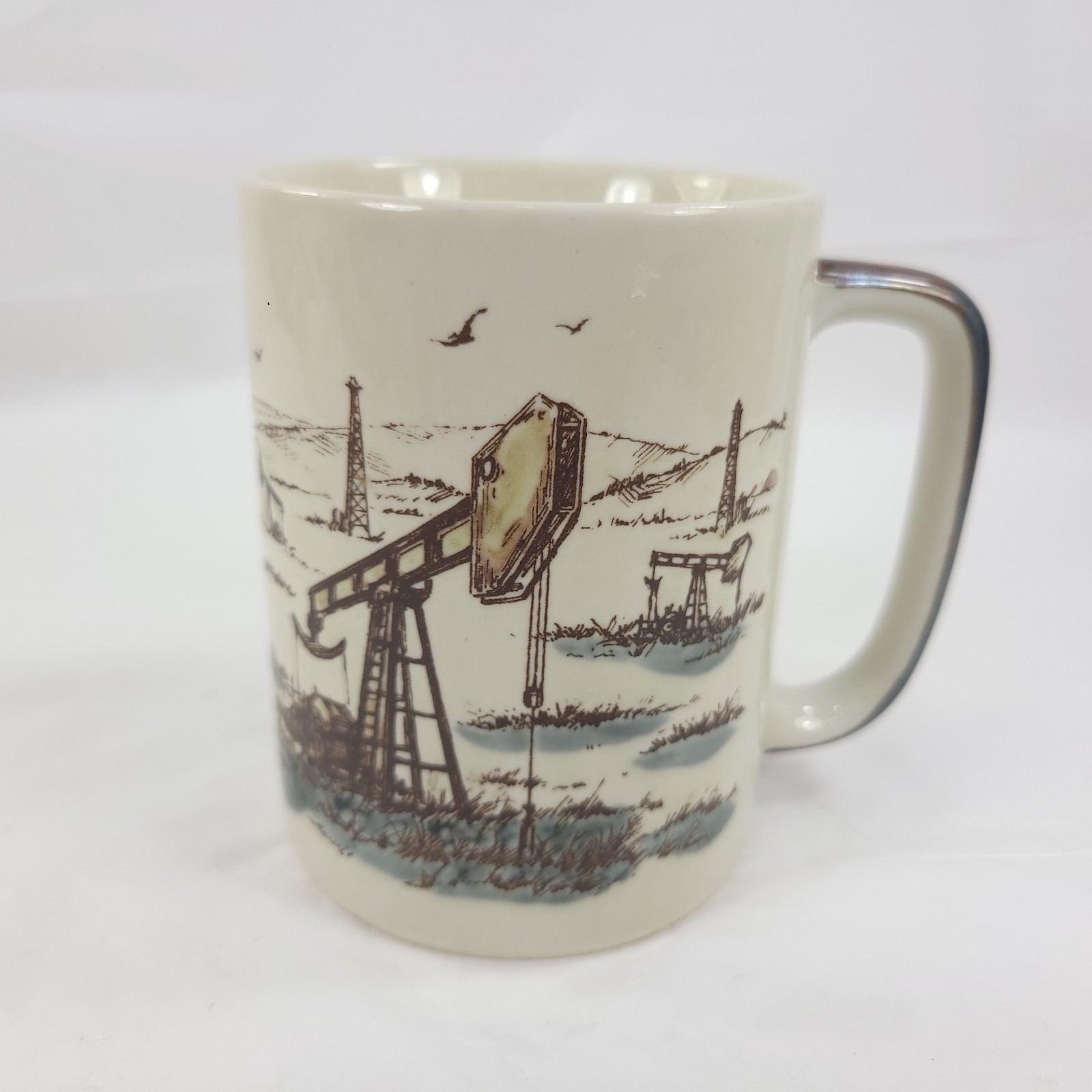 Vintage Otagiri Japan Oil Well Pumpjack Ceramic Coffee Pen Cup Vintage Otagiri Japan Oil Well Pumpjack Ceramic Coffee Pen Cup