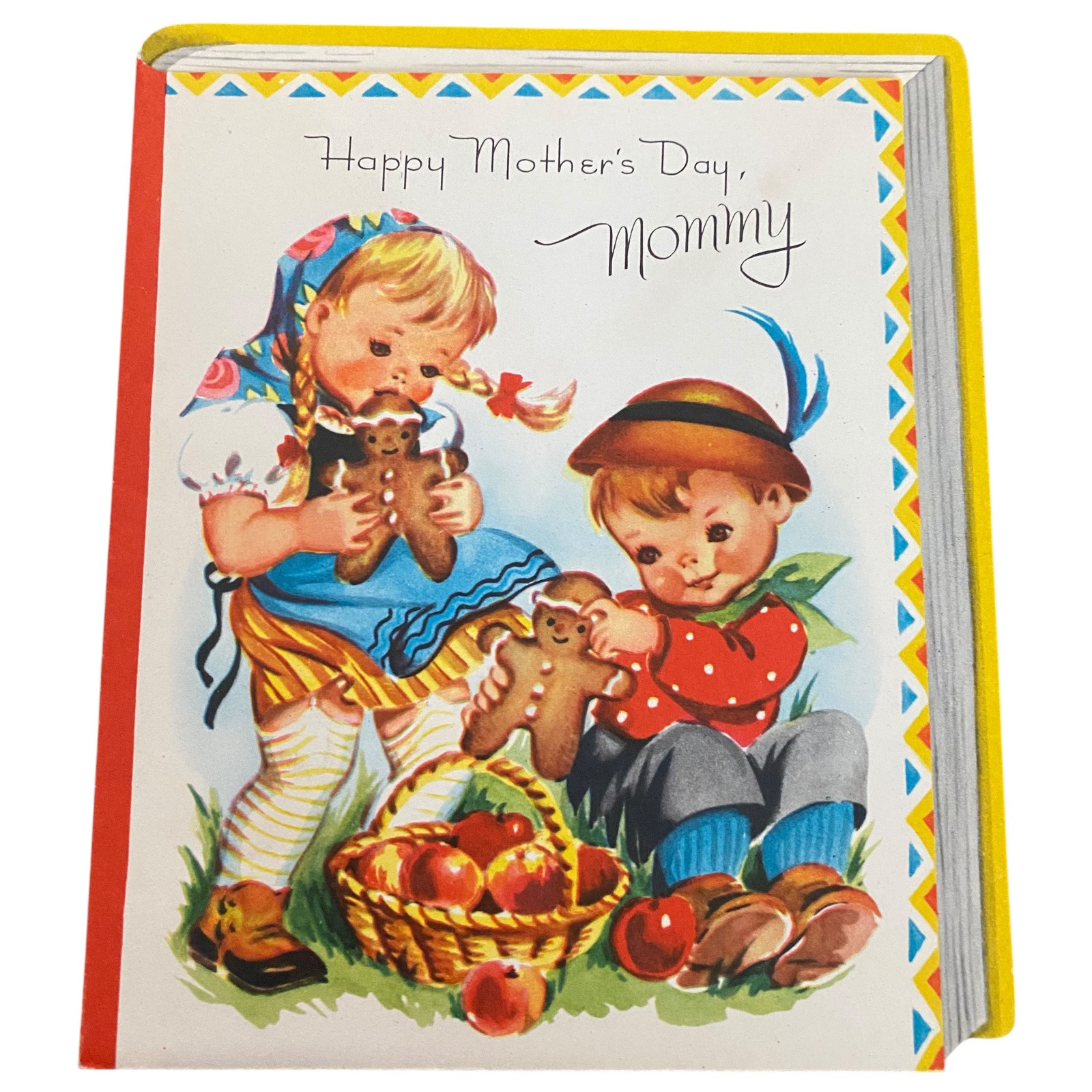 Vintage Mother's Day Card Boy Girl Gingerbread Unused Greeting