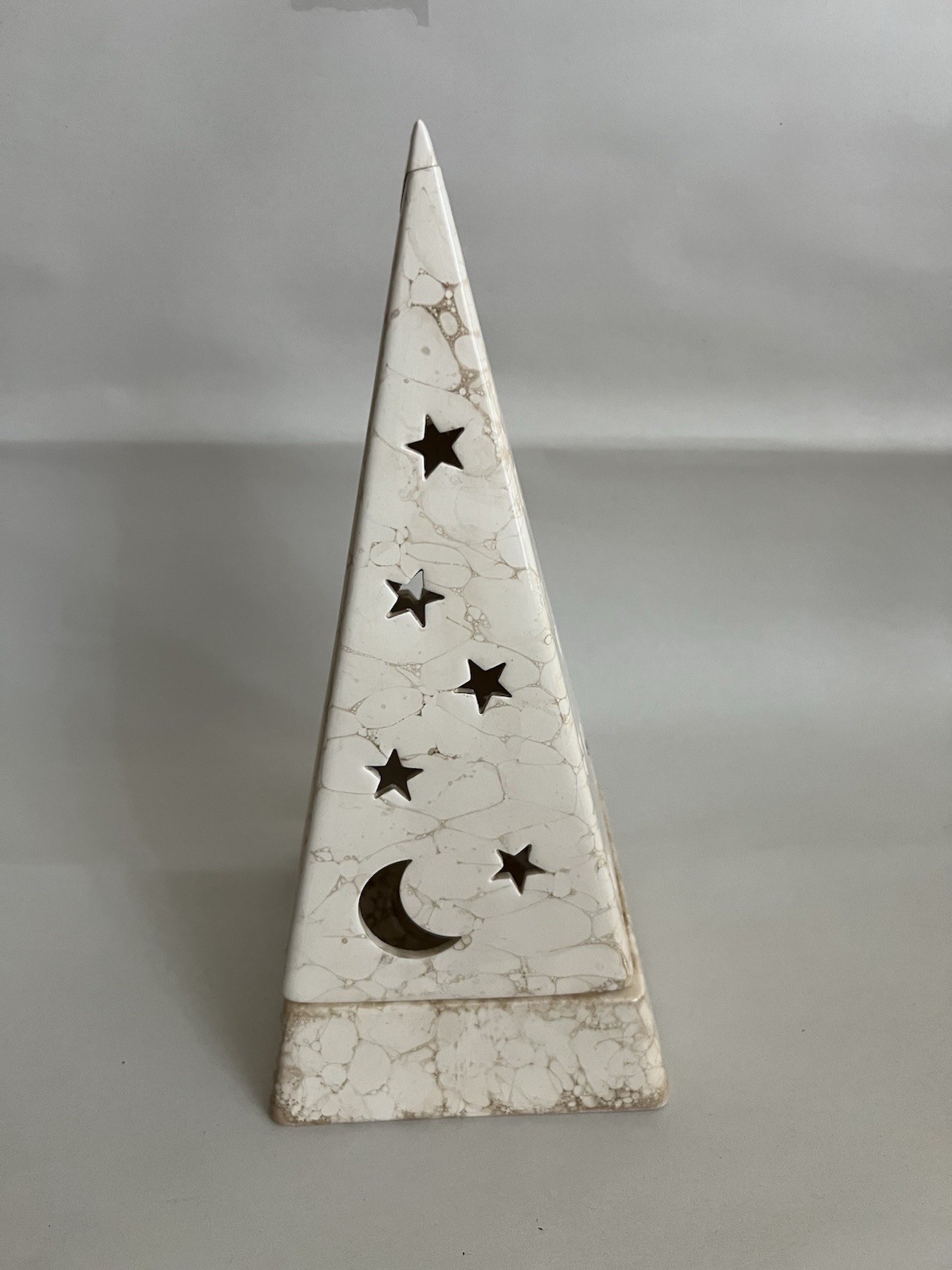 Partylite Candle Holder Ceramic Celestial Pyramid Crackle Glaze VTG Tea Light