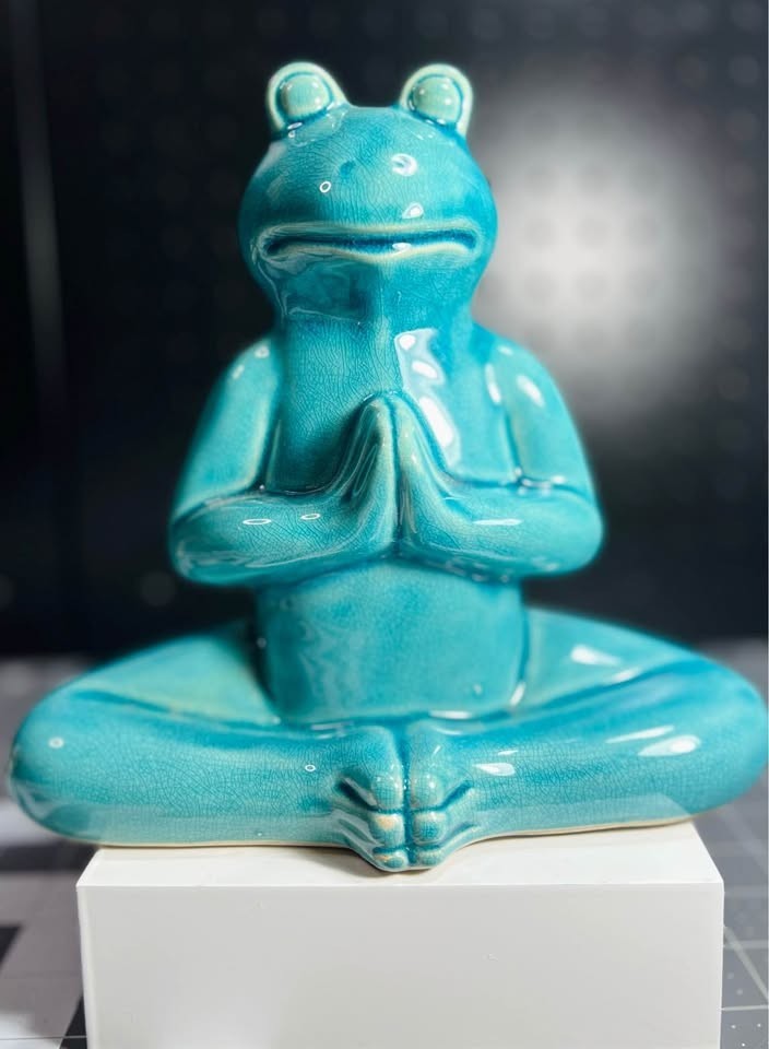 Zen Meditating Yoga Frog Statue Turquoise Ceramic Figurine Namaste Home Decor 8\
