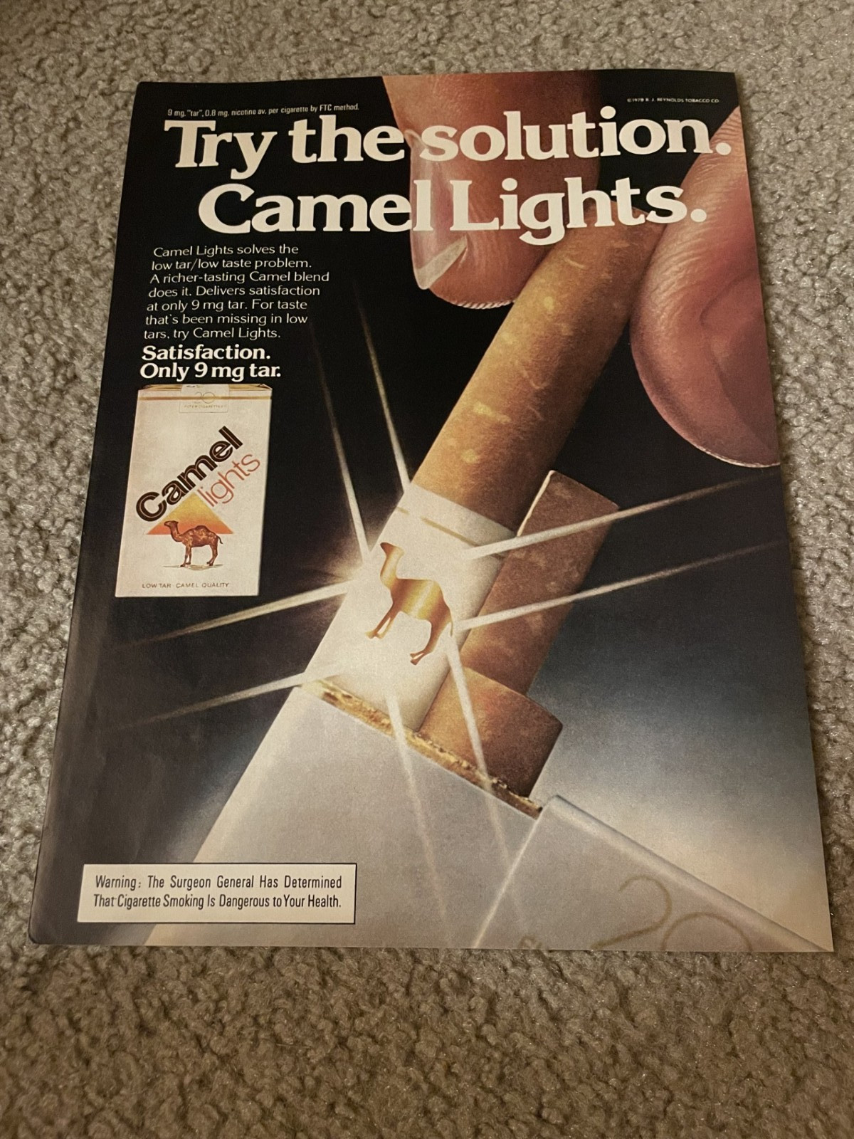 Vintage 1979 CAMEL LIGHTS CIGARETTES Pack Print Ad 1970s LOW TAR