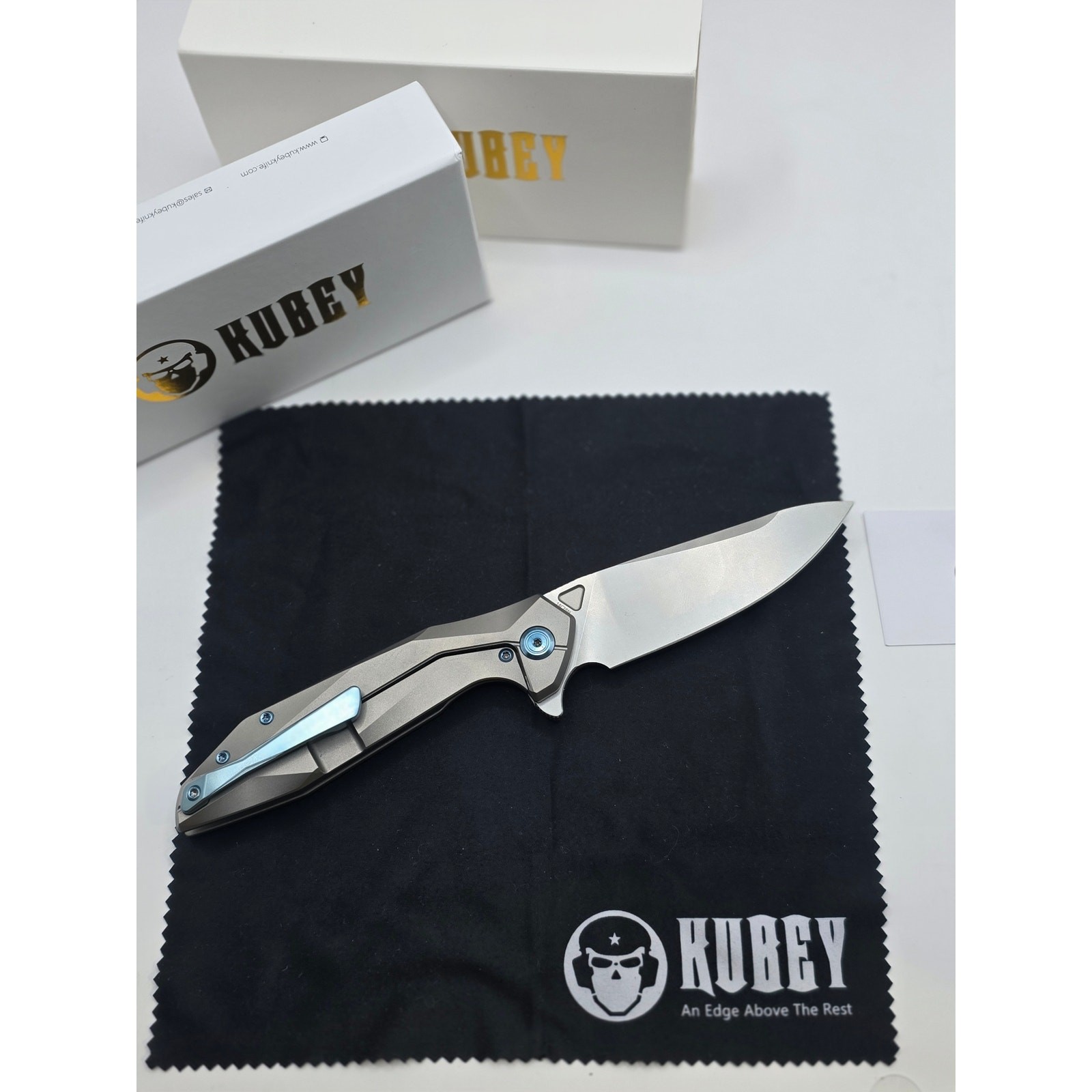 KUBEY Nova KB235 Folding Pocket Knife 14C28N Titanium Gray New Open Box
