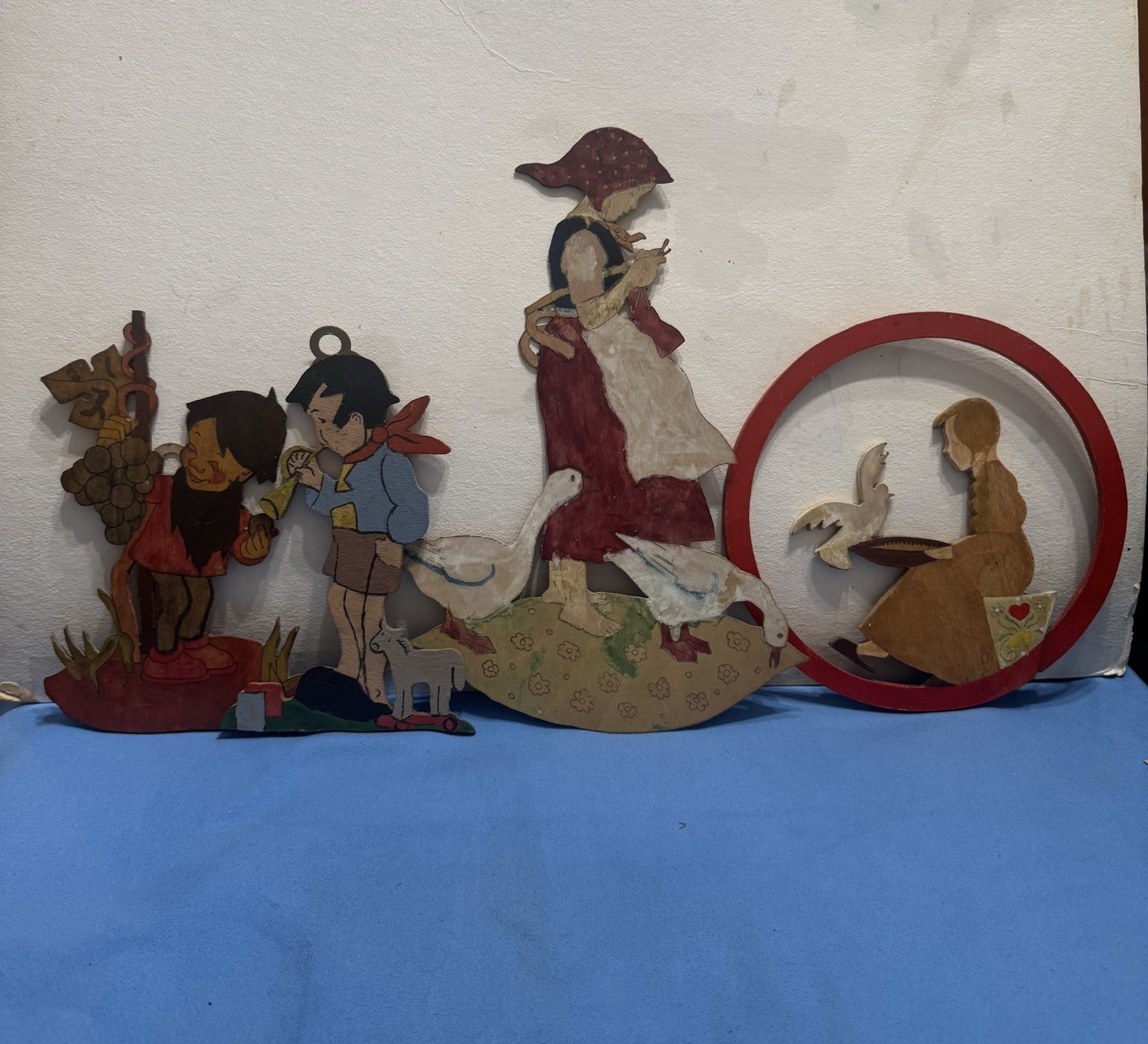 Unique Rare Vintage German Folk art Wood Christmas Decorations Hand Painted Unique Rare Vintage German Folk art Wood Christmas Decorations Hand Painted