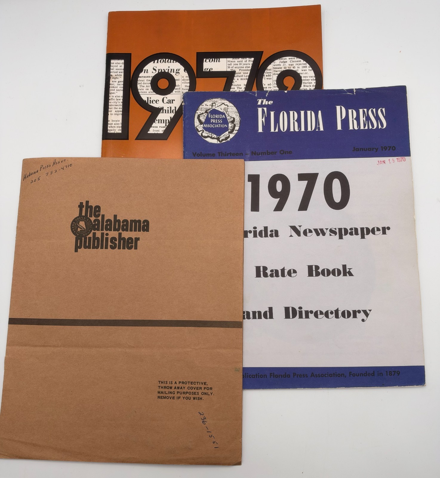 3 Vintage Newspaper Directories AL Press Assoc, FLPress Assoc. TN Press 1969/70