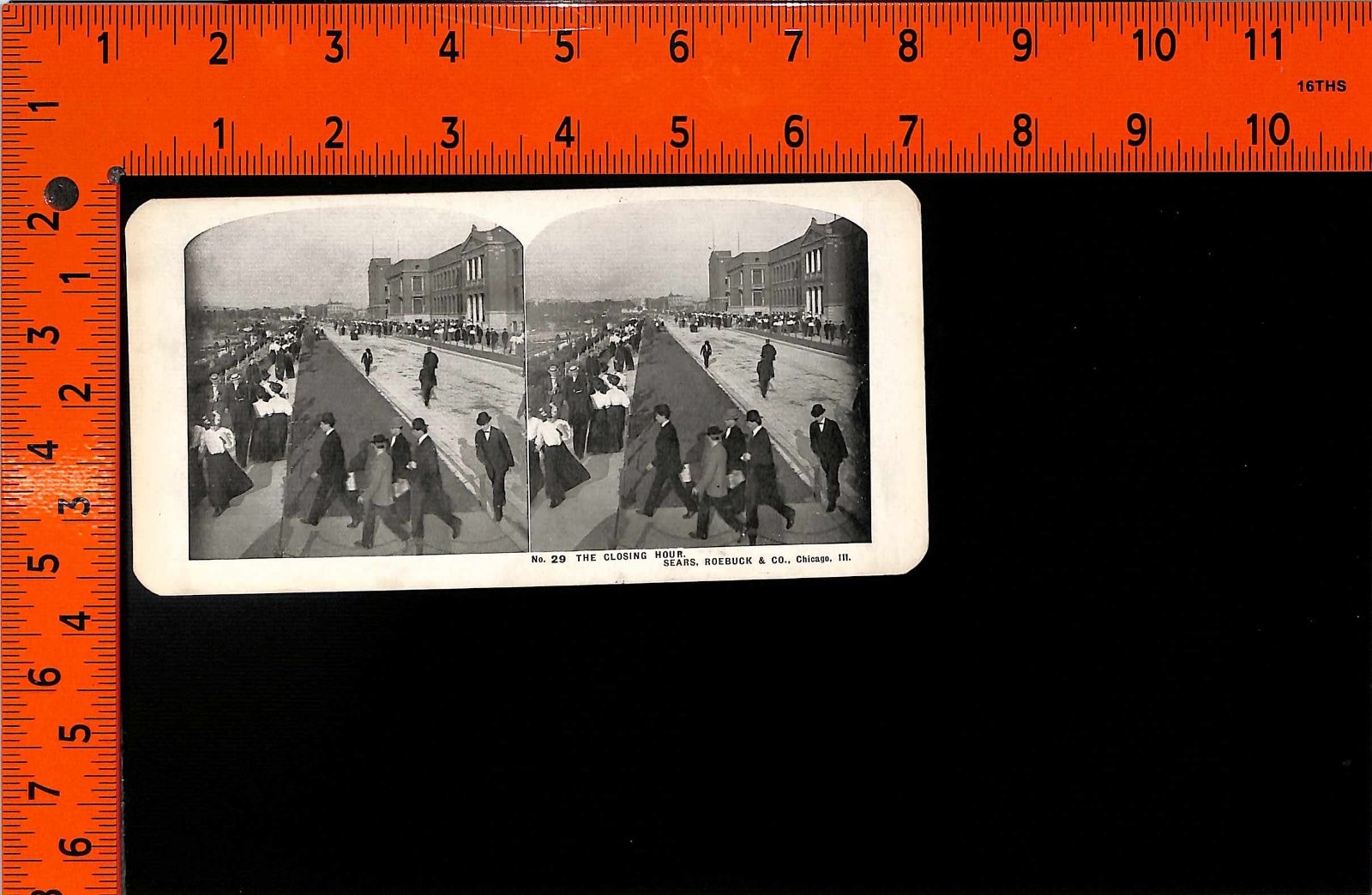 Stereoview Chicago Illinois Sears Roebuck & Co Closing Hour Elevated Train