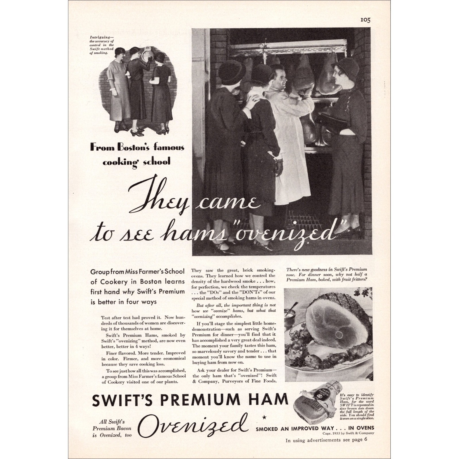 1933 Swift\'s Premium Ham Original Vintage Print Ad 1933 Swift\'s Premium Ham Original Vintage Print Ad