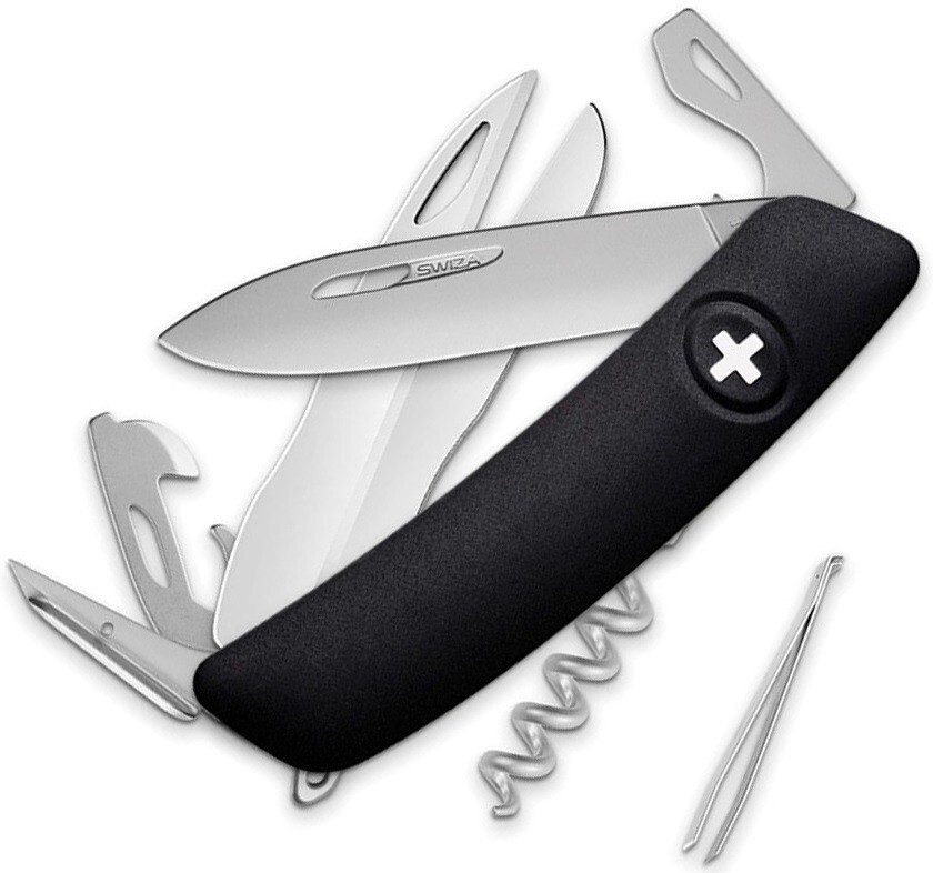 Swiza D07 Tool Multi Pocket Knife Stainless Steel Blades Black Synthetic Handle