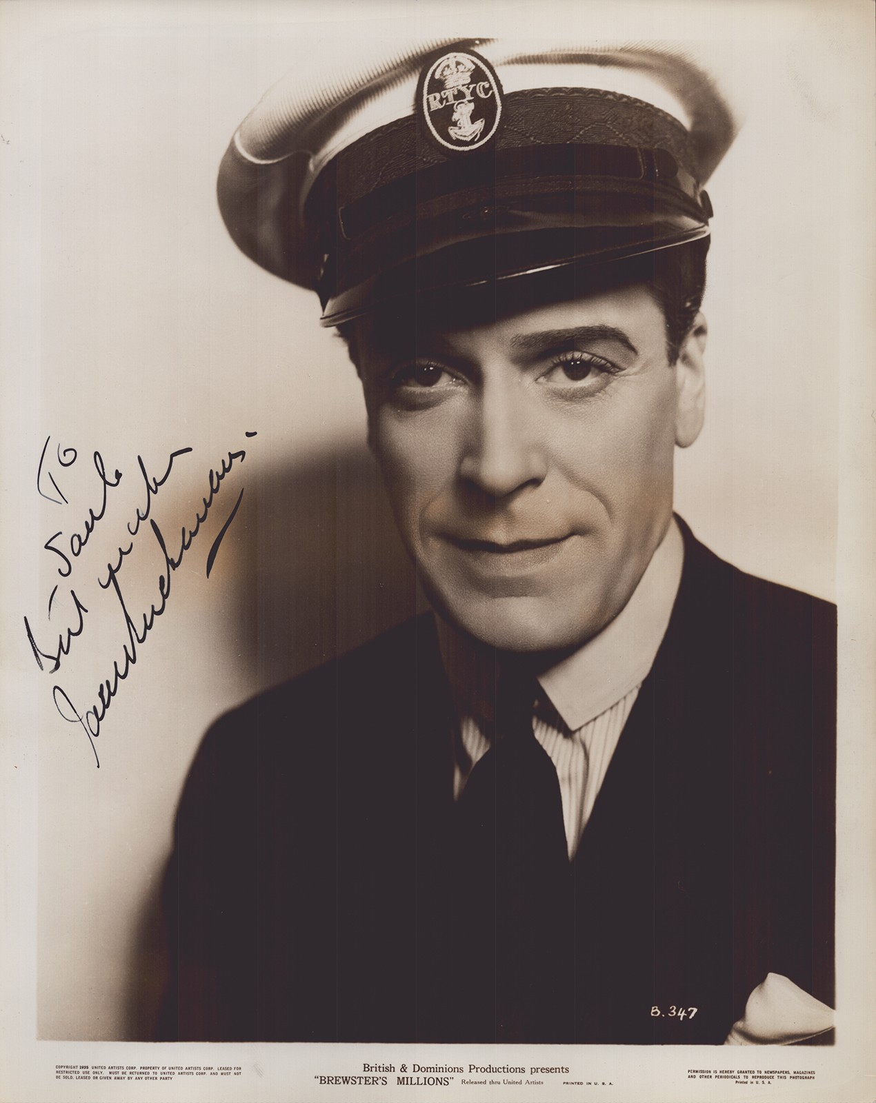 JACK BUCHANAN - INSCRIBED PHOTOGRAPH SIGNED CIRCA 1936