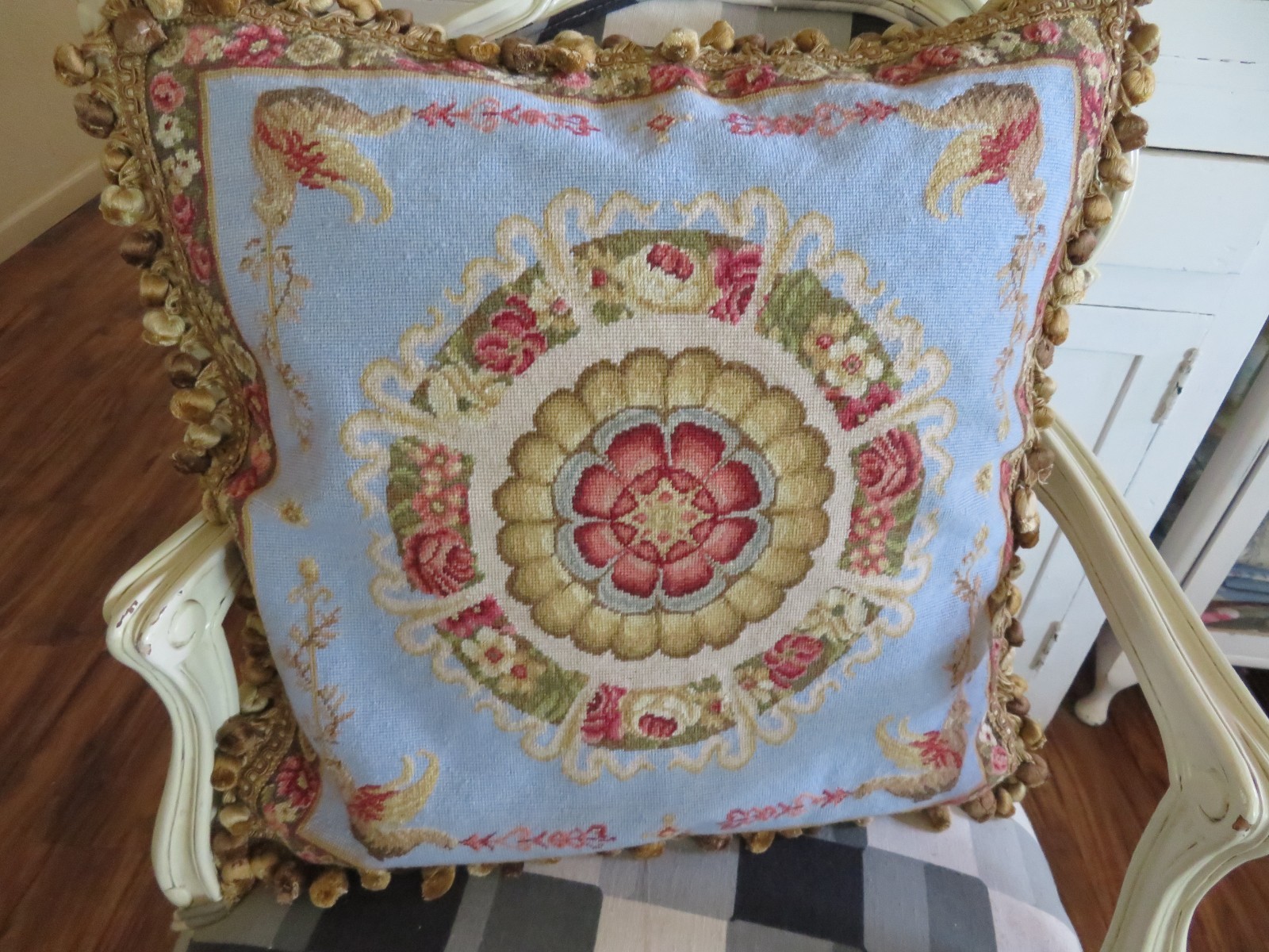 FRENCH Chic Ocean Blue ORNATE Needlepoint Pillow Aubusson Style Pillow Cover 23\