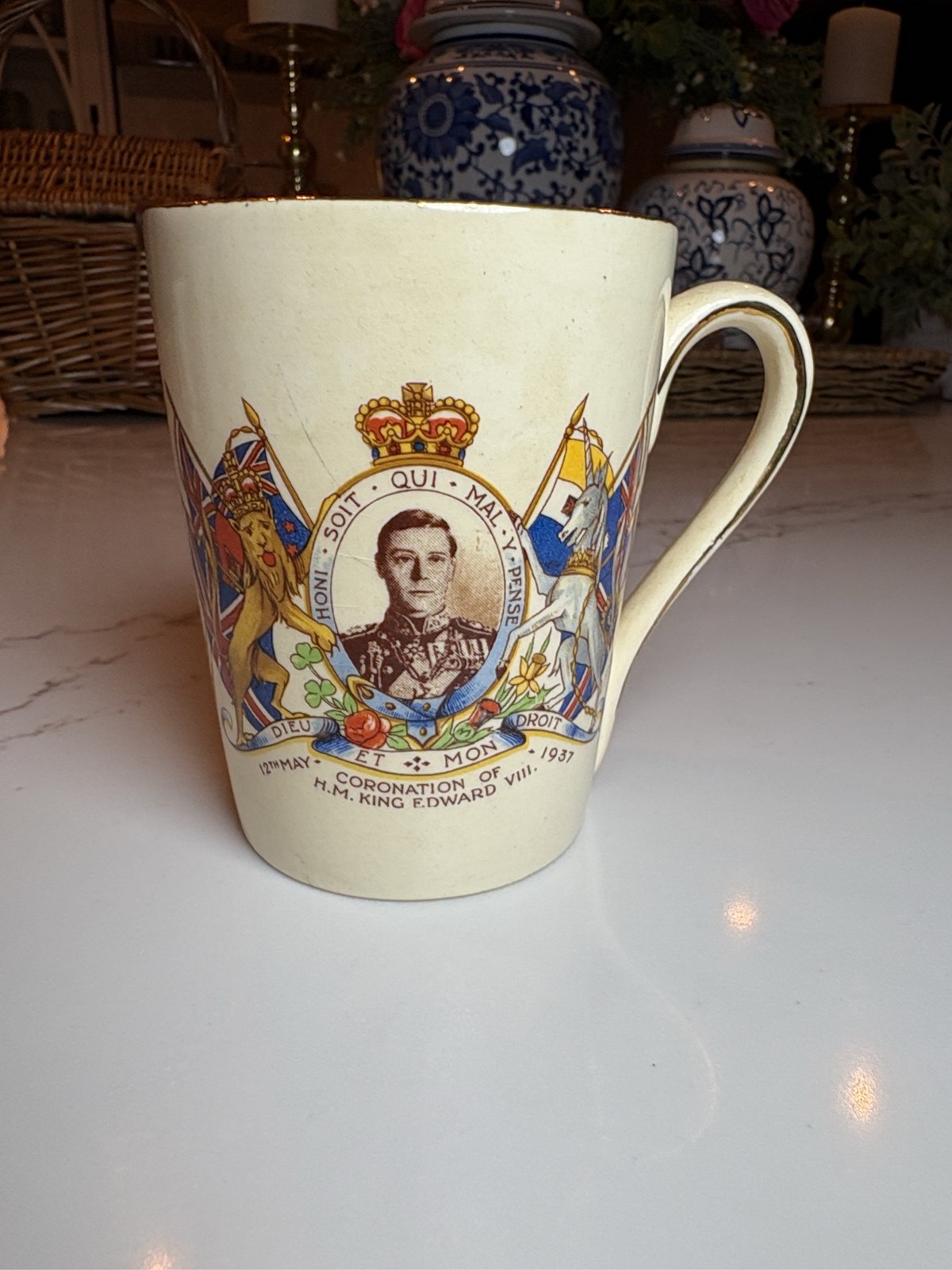 1937 King Edward VIII Coronation Mug May 12 England Gold Trim 1937 King Edward VIII Coronation Mug May 12 England Gold Trim