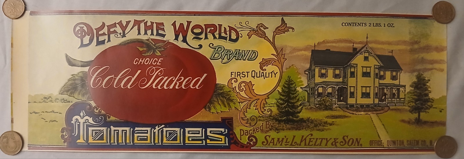 1920s Defy The World Tomato Can Label 1920s Defy The World Tomato Can Label