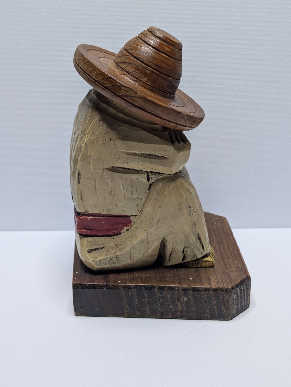 Vintage Hand Carved Wooden Folk Art Figure Trinket Box Hidden Compartment