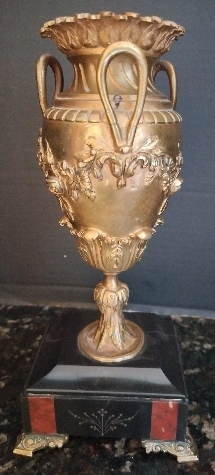 19th Century Bronze & Marble Vases ~ Antique French Garniture Bronze Urns
