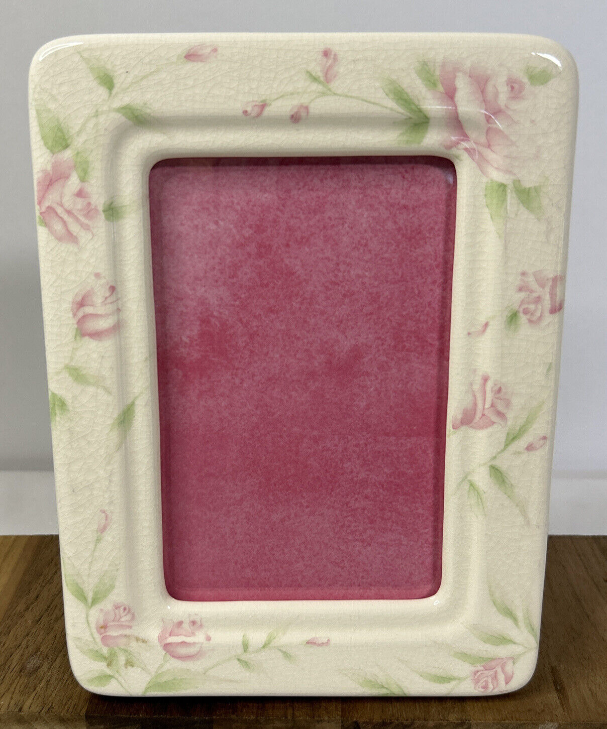 Vintage Ceramic Pink & Ivory Floral Picture Frame~Burnes Of Boston (c) 1990’s