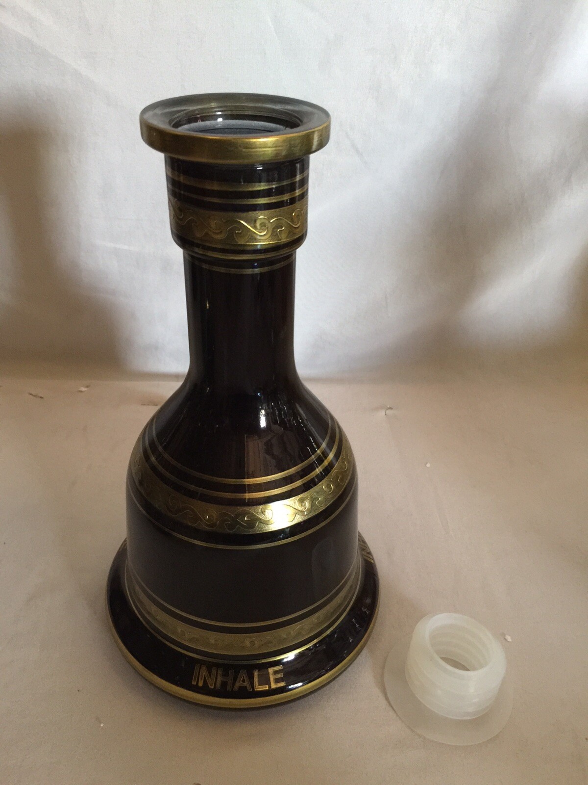12 \'\' H 7.5’’ W Jumbo Black Hookah Glass Vase With A Gold Logo And A Grommet