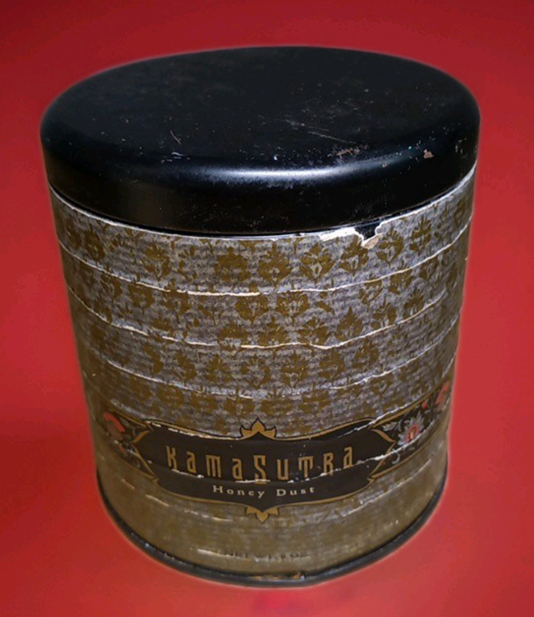 Vintage 1970s Kama Sutra Honey Dust Tin Can Original + Feather Applicator Brush