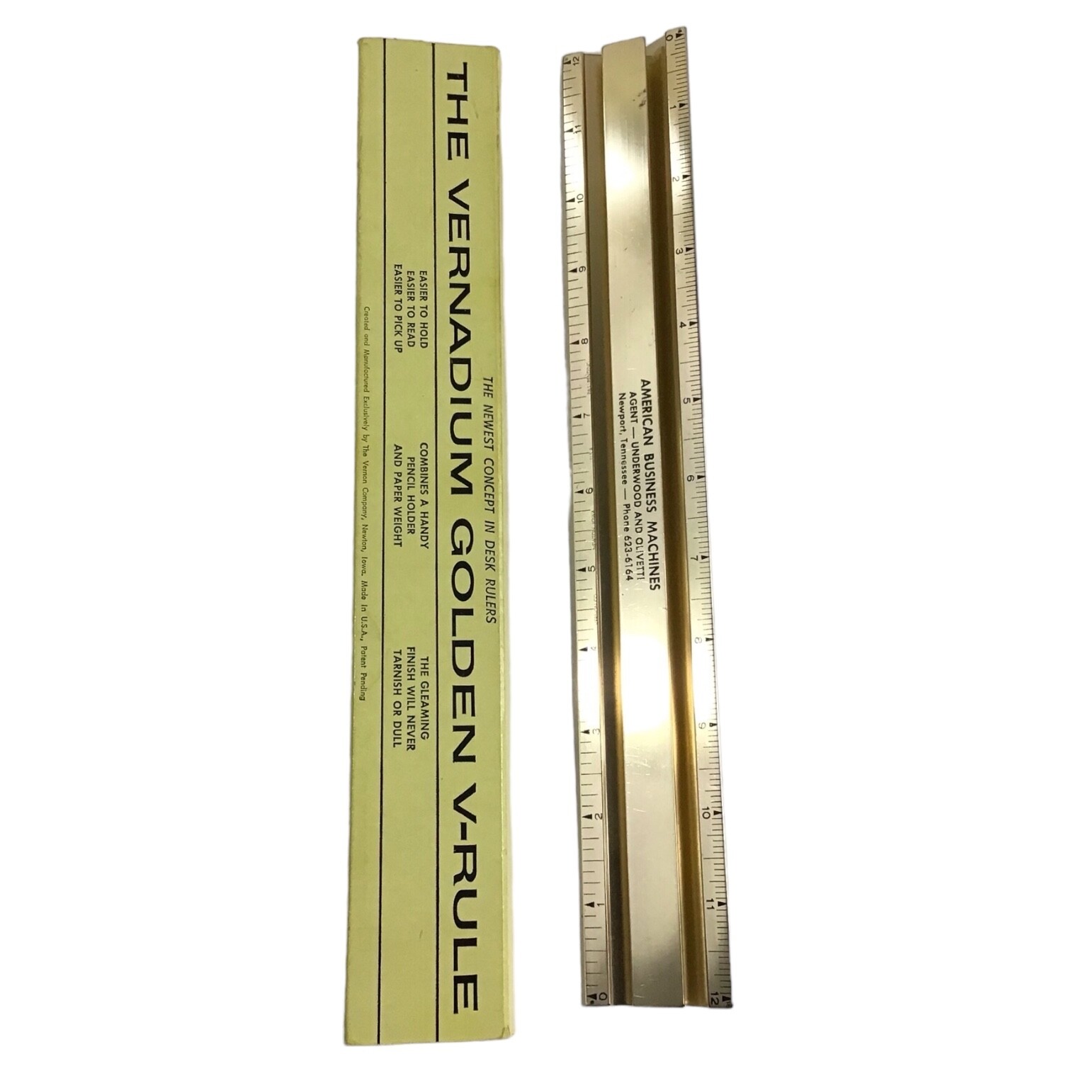 Vintage The Vernadium Golden V-Rule Ruler Advertisement Vernon Company Iowa
