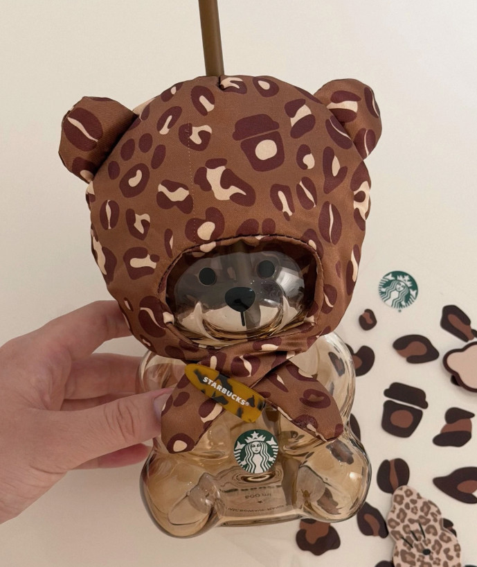 Starbucks Cute Bearista Bear Glass Tumbler Straw Cup Cold Drink Cup Collectible