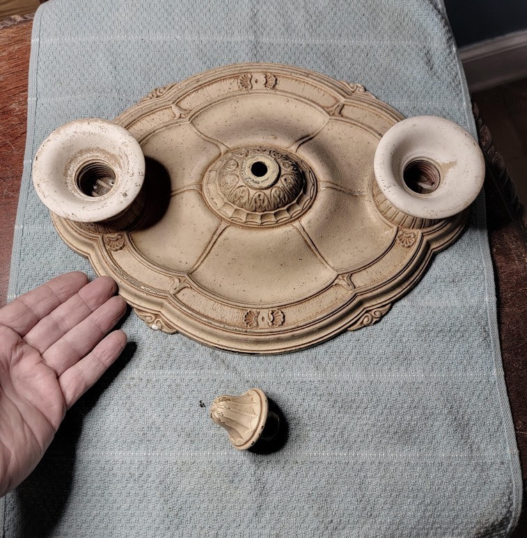 Antique Salvaged 1920’s Flush Mount Ceiling Fixture Two Light Sockets Art Deco Antique Salvaged 1920’s Flush Mount Ceiling Fixture Two Light Sockets Art Deco