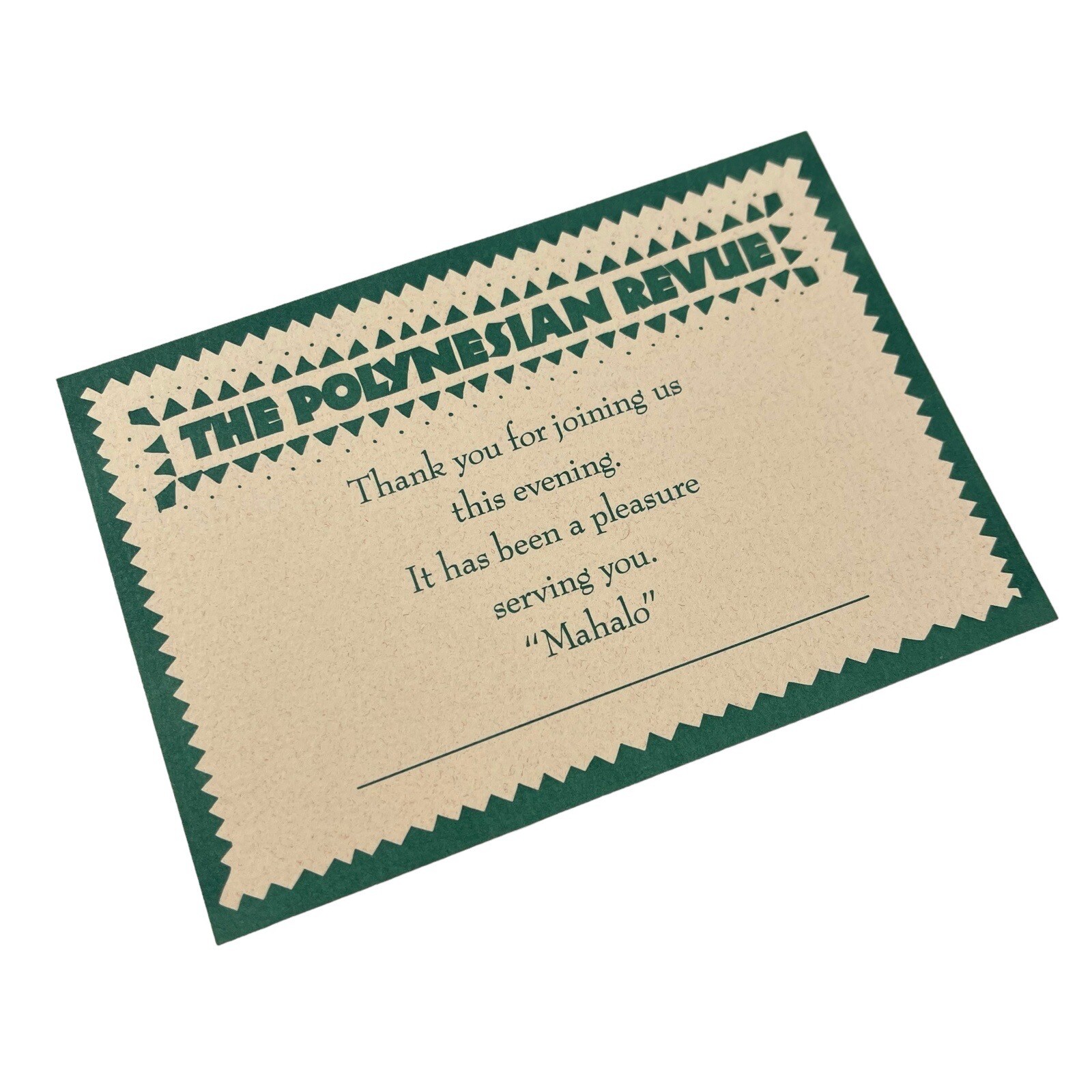 Disney The Polynesian Revue Thank You Card Mahalo Ephemera Vintage 