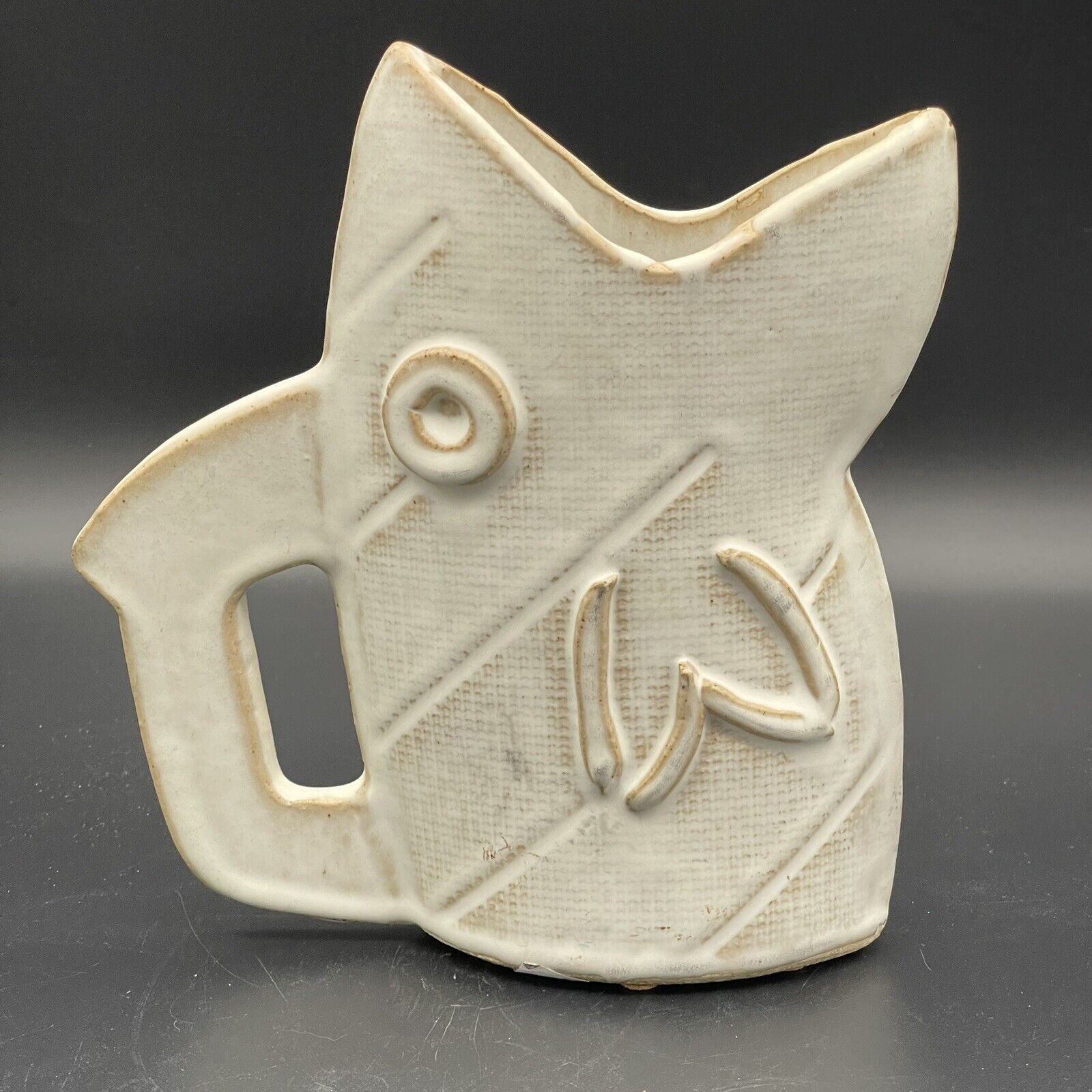 Terry Oss Matte White  Studio Art Pottery Fish Pitcher/Vase Whimsical