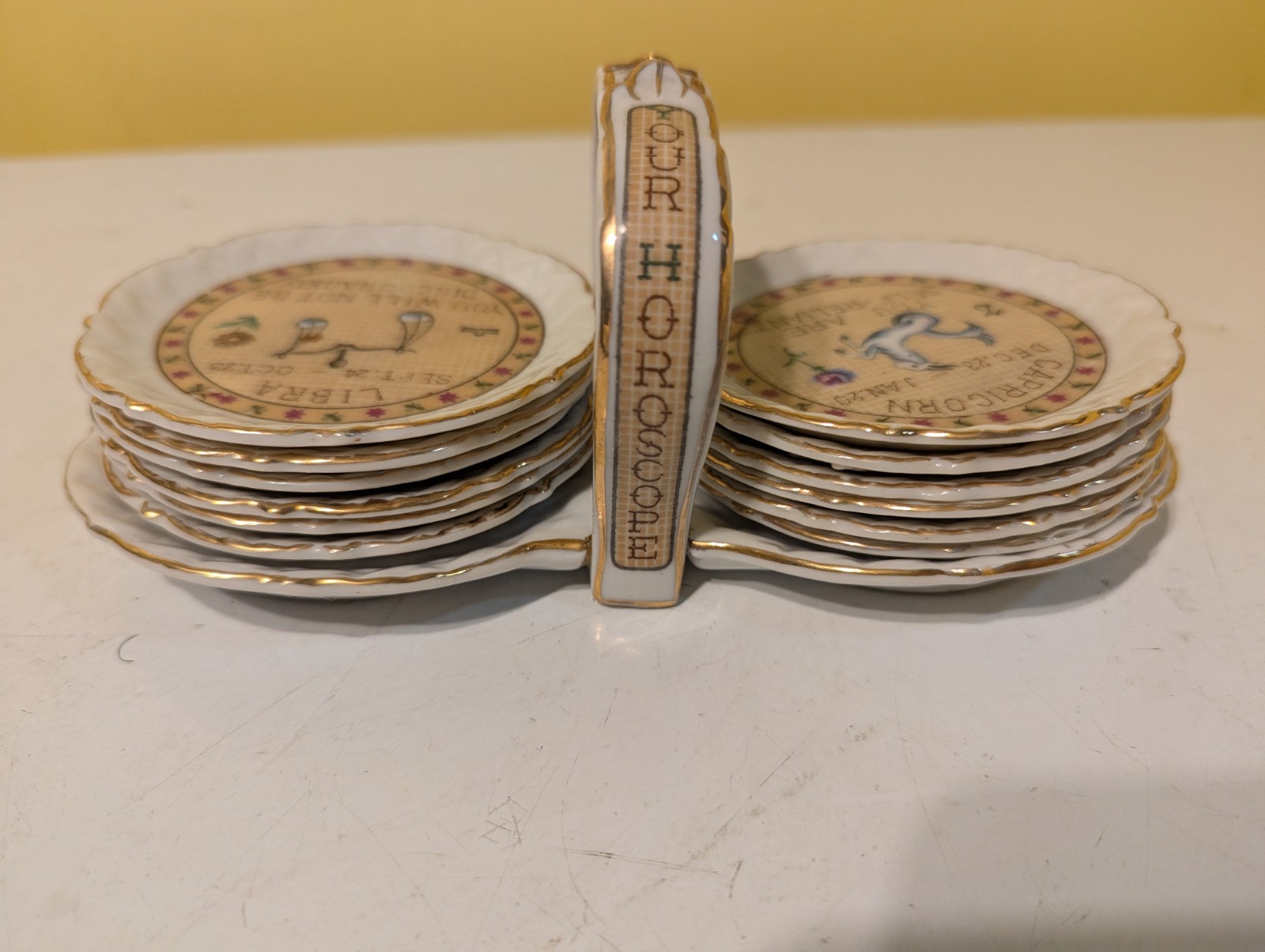 Vintage Lenwile Ardalt Japan Porcelain Zodiac Coasters Complete Set 12 w/ Caddy Vintage Lenwile Ardalt Japan Porcelain Zodiac Coasters Complete Set 12 w/ Caddy