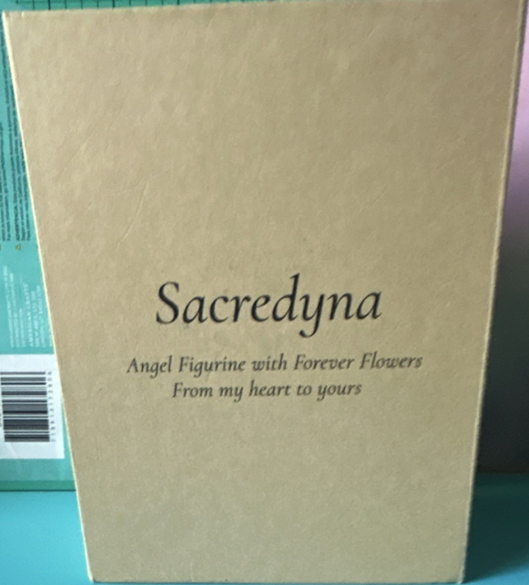 Sacredyna Angel Figurine Glass Forever Flowers 3D Effect Clear Pink Gold Small