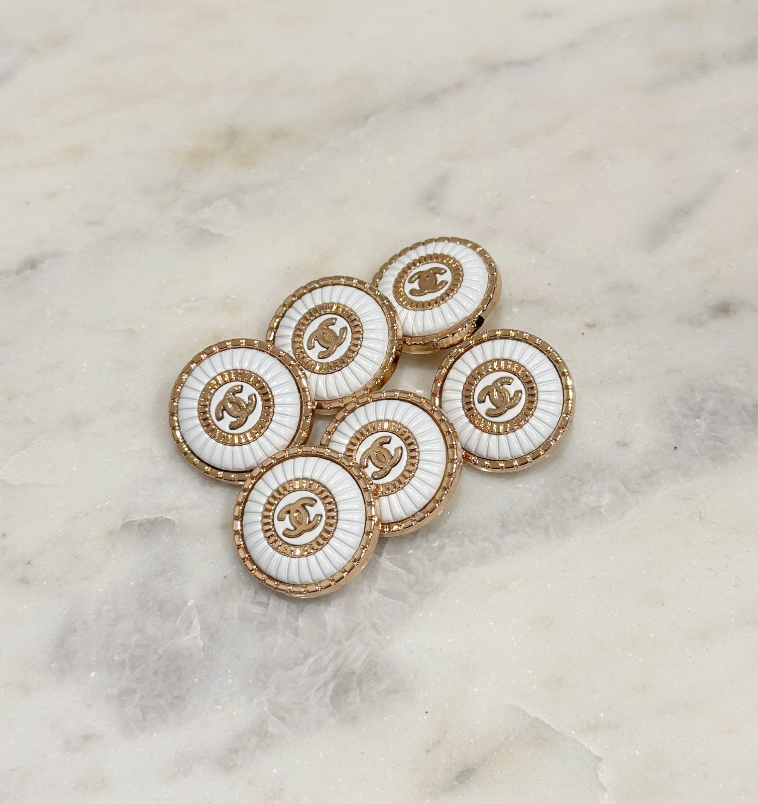 STAMPED lot of 6 Designer White and Gold Button STAMPED lot of 6 Designer White and Gold Button