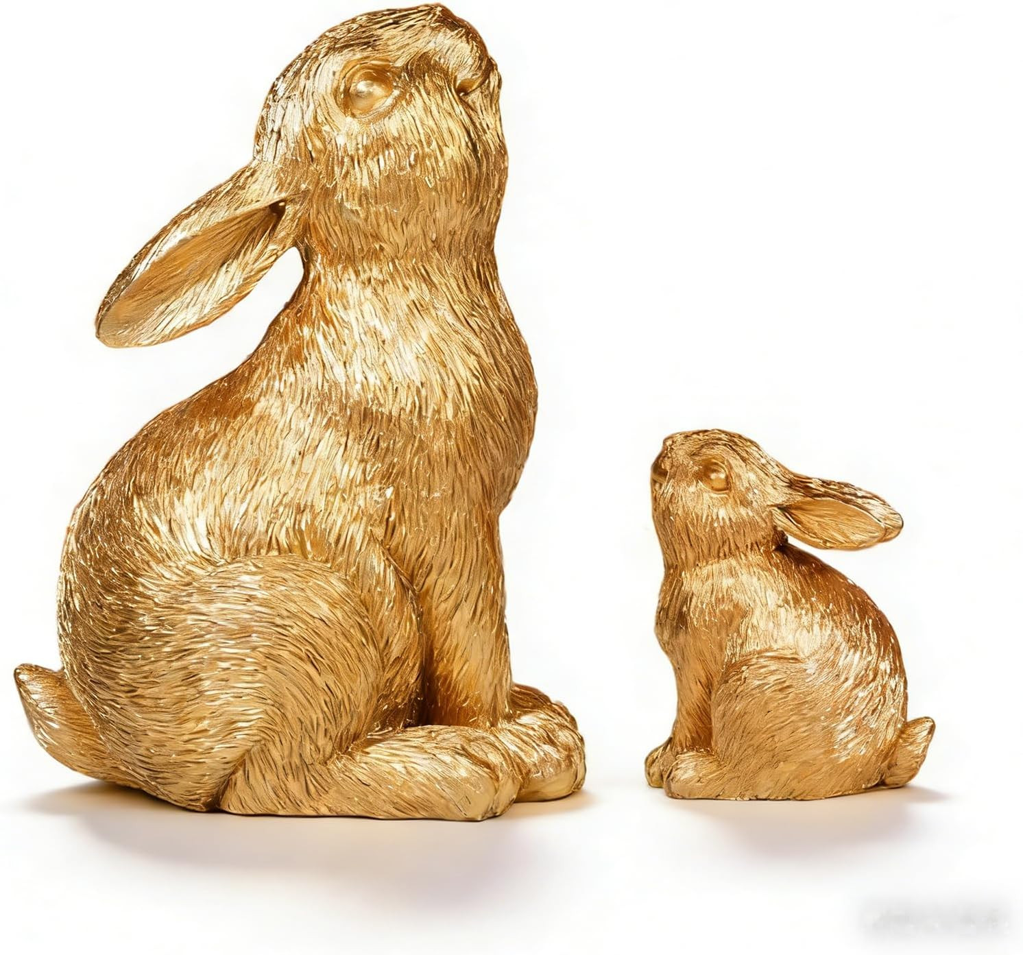 2Pcs Easter Rabbit Resin Statues, One Large and One Small, Gazing Lovingly at Ea