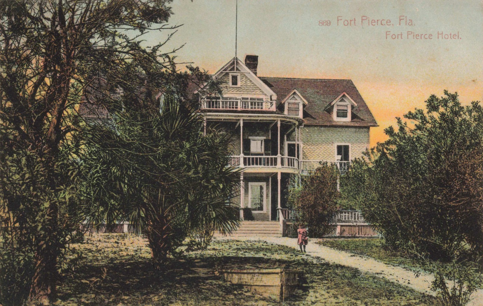 c1910 Fort Pierce Hotel Florida Girl on Path to Blanche M Coleman Postcard
