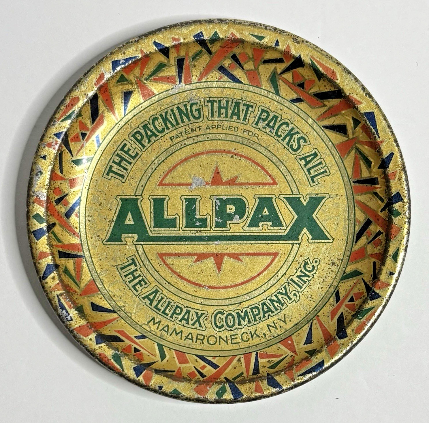 Antique Allpax Co Mamaroneck NY Tin Litho Advertising Counter Tip Change Tray