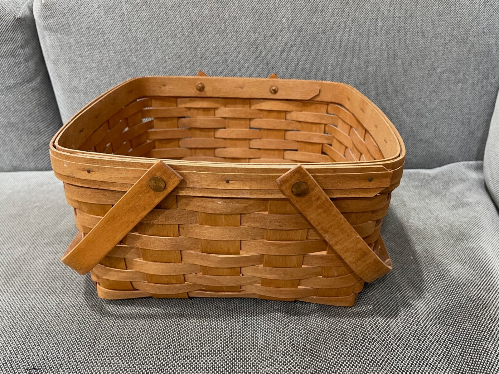 Longaberger Handwoven Square Basket w/ Handles Signed 1990 CMH