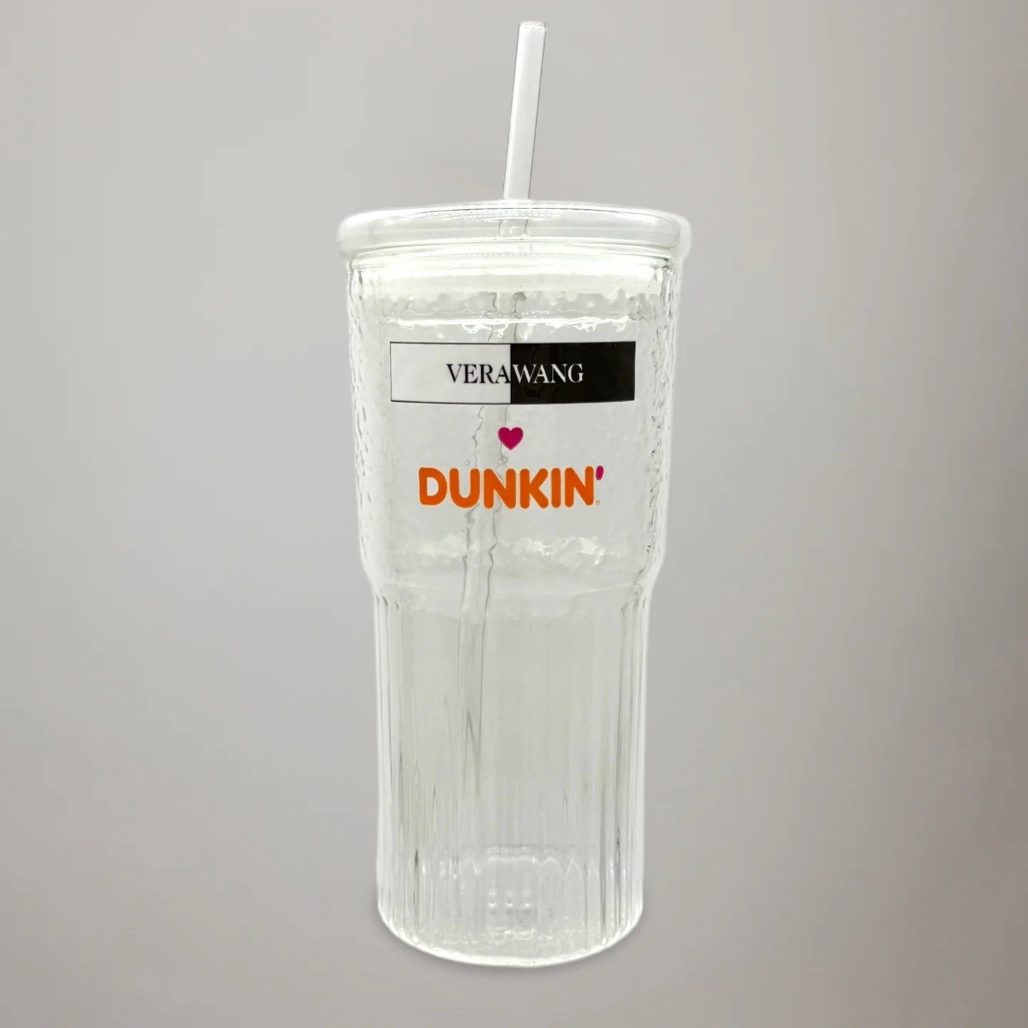 EXCLUSIVE Vera Wang Dunkin\' Donuts Glass Coffee Cup Tumbler With Lid & Straw