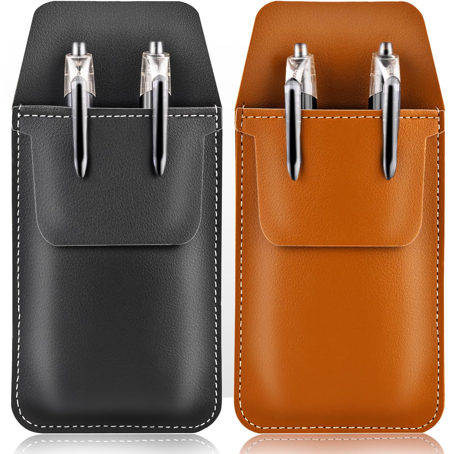 2 Pcs Pocket Protector, Premium PU Leather Pen Holder Pouch