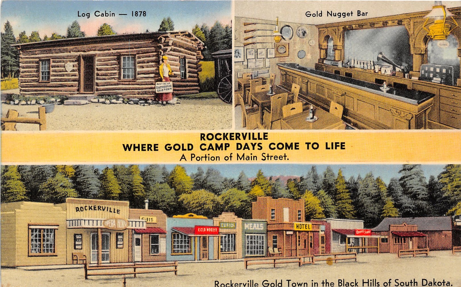 J55/ Rockerville Gold Town South Dakota Postcard Linen Black Hills 3View 136 J55/ Rockerville Gold Town South Dakota Postcard Linen Black Hills 3View 136