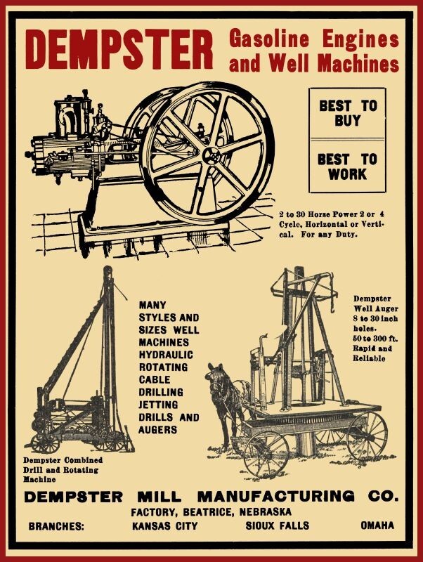 1906 Dempster Gas Engines & Well Machines NEW Sign 24 x 30\