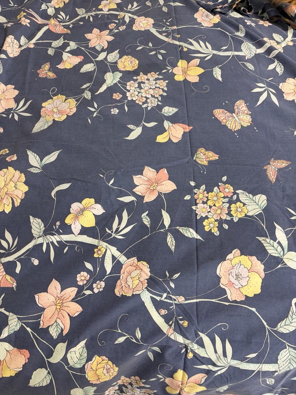 VTG 2 Piece Set Fieldcrest Birds, Flowers & Butterflies Wide Curtains ? Fabric