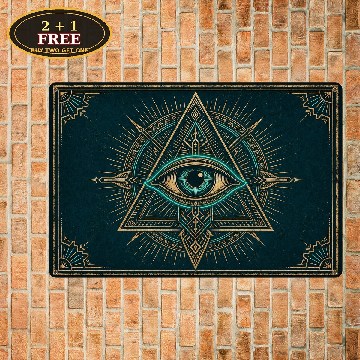 Mystical All Seeing Eye Totem Engraving Occult Psychedelic Metal Tin Sign Art