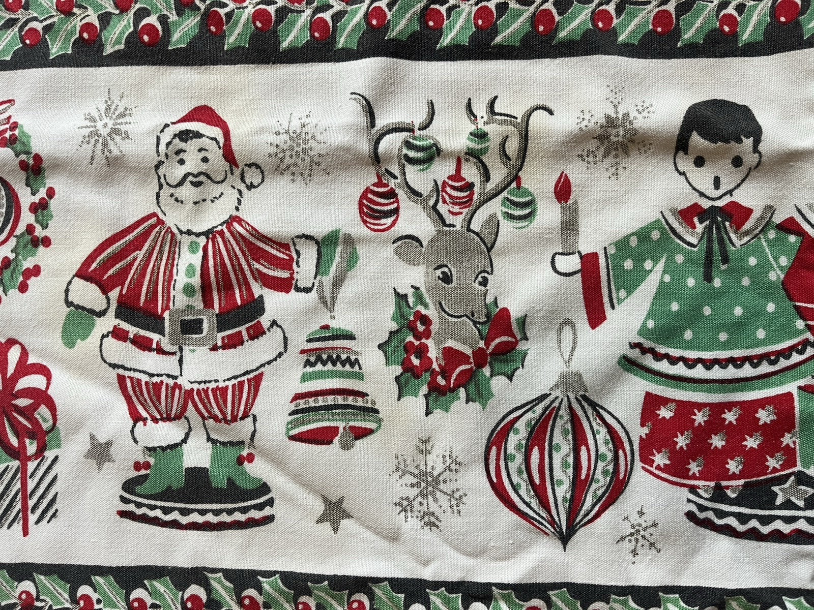 Vintage Mid-Century Christmas Tablecloth Santa Reindeer Angels 59x65\ Vintage Mid-Century Christmas Tablecloth Santa Reindeer Angels 59x65\