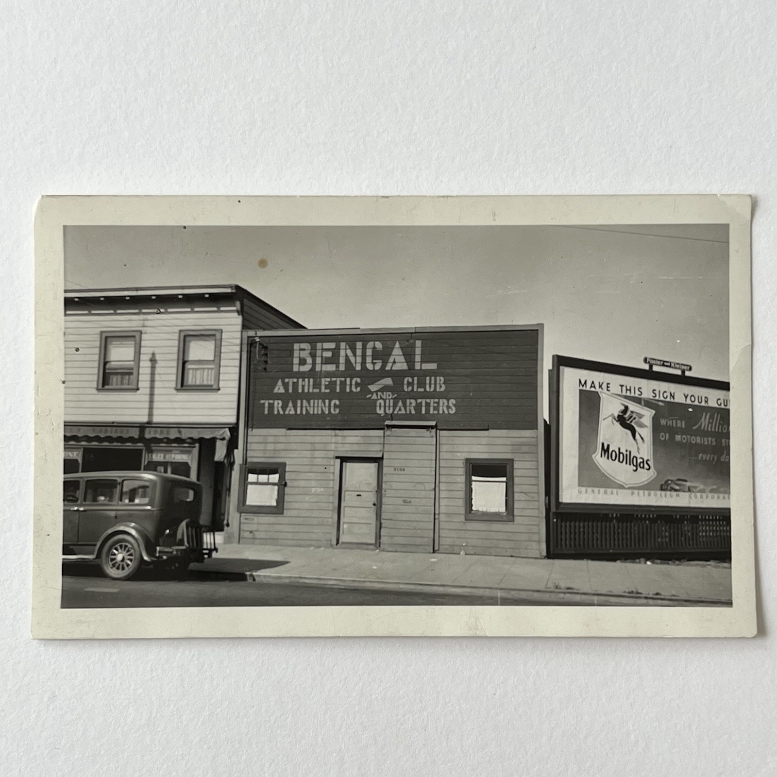 Vintage B&W Snapshot Photograph Bengal Athletic Club Training Boxing Mobilgas CA