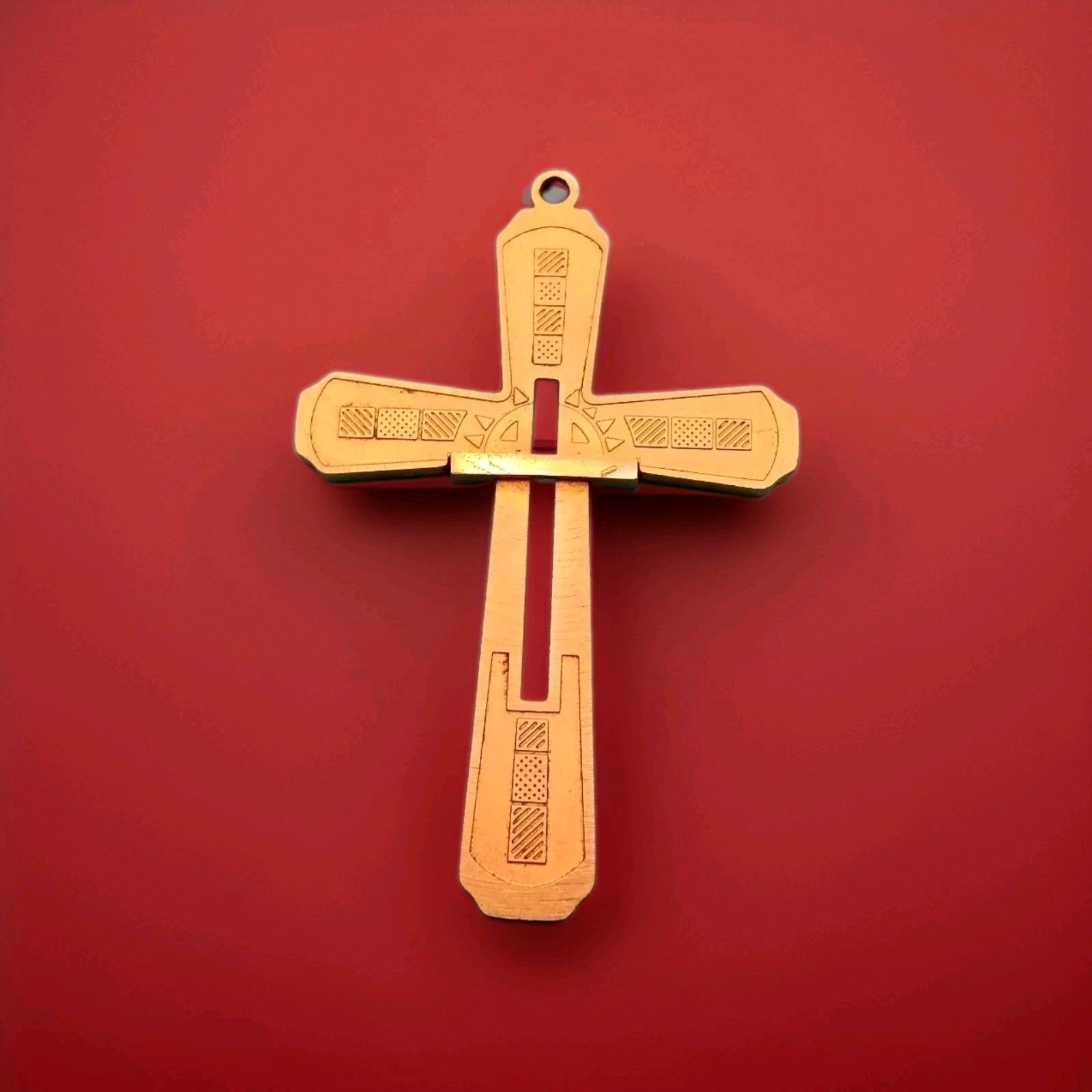 Steeltime Ethiopian Coptic Cross Pendant Yellow Gold Tone Etched Metal African Steeltime Ethiopian Coptic Cross Pendant Yellow Gold Tone Etched Metal African